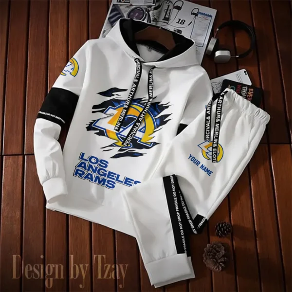 Los Angeles Rams New Fashion Casual Sportswear: Stylish Hooded Sweatshirt and Jogger Pants Set for Men SPTCSSW160 - Image 2