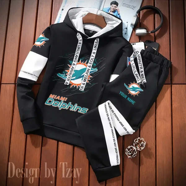 Miami Dolphins New Fashion Casual Sportswear: Stylish Hooded Sweatshirt and Jogger Pants Set for Men SPTCSSW161