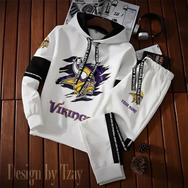 Minnesota Vikings New Fashion Casual Sportswear: Stylish Hooded Sweatshirt and Jogger Pants Set for Men SPTCSSW162