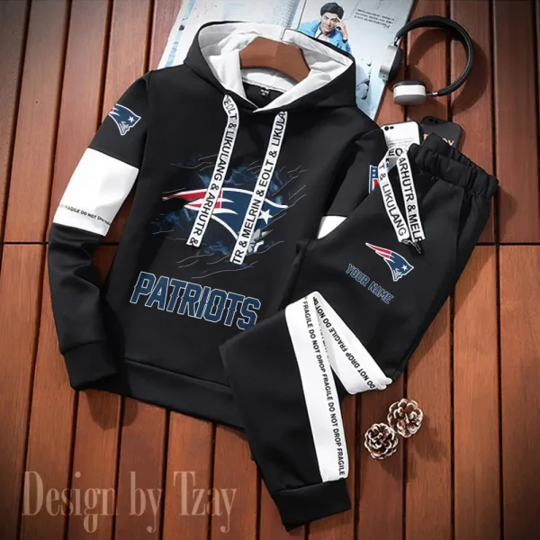 New England Patriots New Fashion Casual Sportswear: Stylish Hooded Sweatshirt and Jogger Pants Set for Men SPTCSSW163 - Image 2