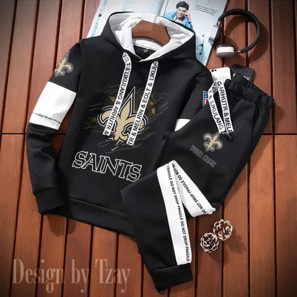 New Orleans Saints New Fashion Casual Sportswear: Stylish Hooded Sweatshirt and Jogger Pants Set for Men SPTCSSW164