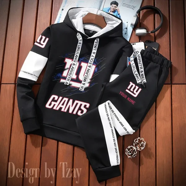 New York Giants New Fashion Casual Sportswear: Stylish Hooded Sweatshirt and Jogger Pants Set for Men SPTCSSW165