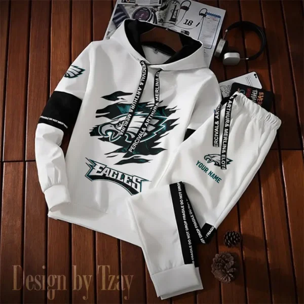 Philadelphia Eagles New Fashion Casual Sportswear: Stylish Hooded Sweatshirt and Jogger Pants Set for Men SPTCSSW167 - Image 2