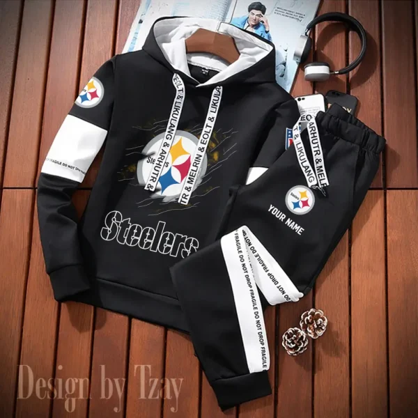 Pittsburgh Steelers New Fashion Casual Sportswear: Stylish Hooded Sweatshirt and Jogger Pants Set for Men SPTCSSW168 - Image 2