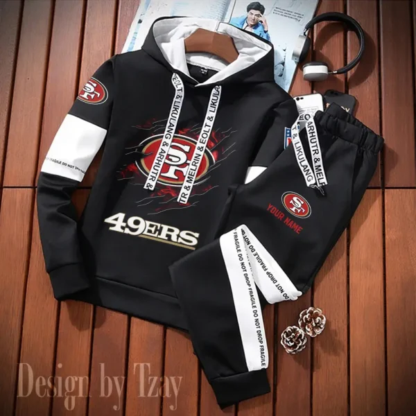 San Francisco 49ers New Fashion Casual Sportswear: Stylish Hooded Sweatshirt and Jogger Pants Set for Men SPTCSSW169 - Image 2