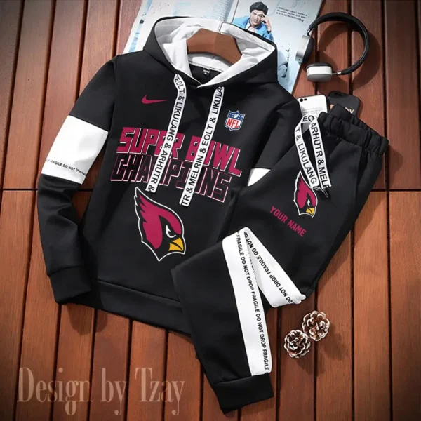 Arizona Cardinals New Fashion Casual Sportswear: Stylish Hooded Sweatshirt and Jogger Pants Set for Men SPTCSSW174