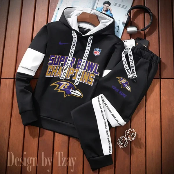 Baltimore Ravens New Fashion Casual Sportswear: Stylish Hooded Sweatshirt and Jogger Pants Set for Men SPTCSSW176