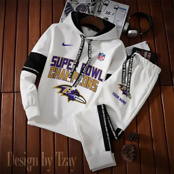 Baltimore Ravens New Fashion Casual Sportswear: Stylish Hooded Sweatshirt and Jogger Pants Set for Men SPTCSSW176 - Image 2