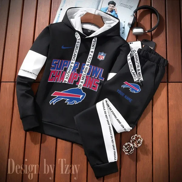 Buffalo Bills New Fashion Casual Sportswear: Stylish Hooded Sweatshirt and Jogger Pants Set for Men SPTCSSW177 - Image 2