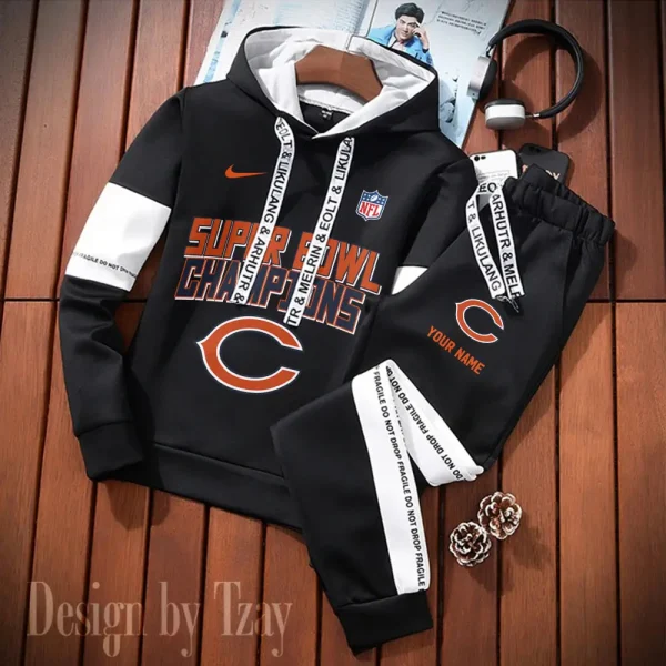Chicago Bears New Fashion Casual Sportswear: Stylish Hooded Sweatshirt and Jogger Pants Set for Men SPTCSSW179