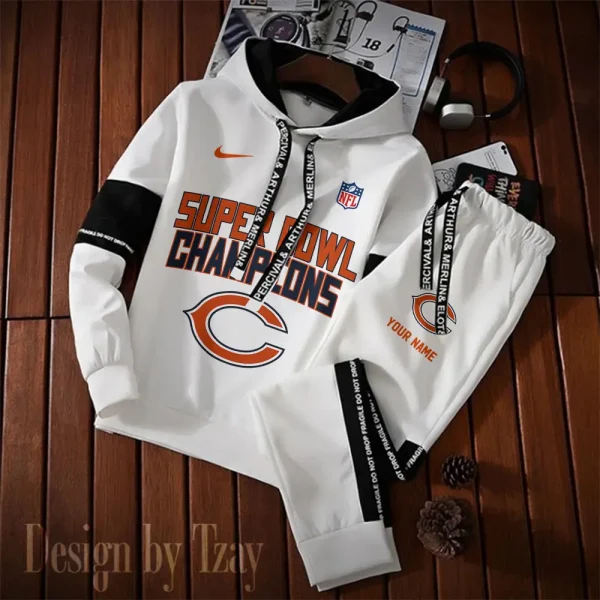 Chicago Bears New Fashion Casual Sportswear: Stylish Hooded Sweatshirt and Jogger Pants Set for Men SPTCSSW179 - Image 2