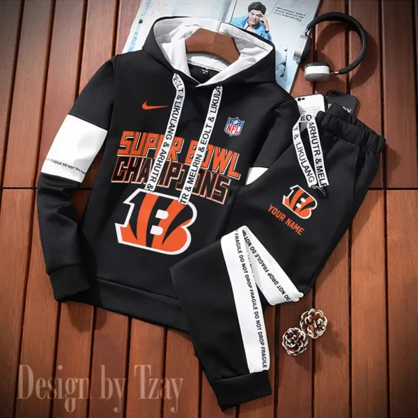 Cincinnati Bengals New Fashion Casual Sportswear: Stylish Hooded Sweatshirt and Jogger Pants Set for Men SPTCSSW180