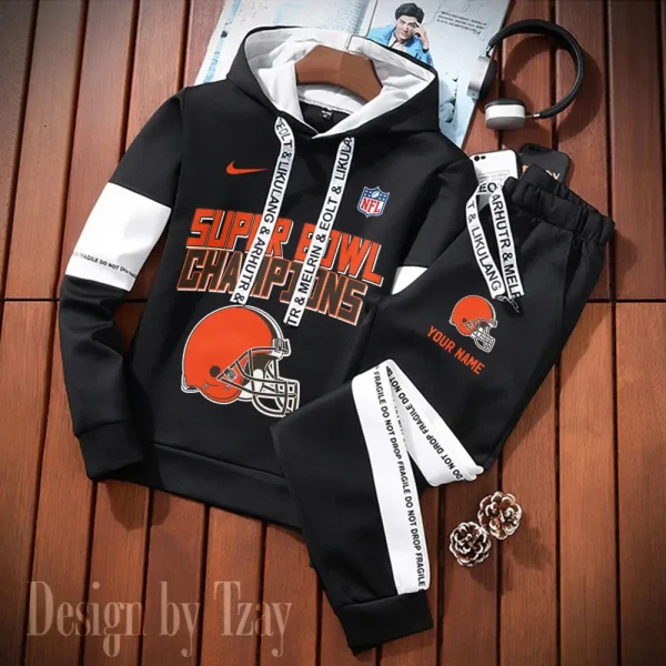 Cleveland Browns New Fashion Casual Sportswear: Stylish Hooded Sweatshirt and Jogger Pants Set for Men SPTCSSW181