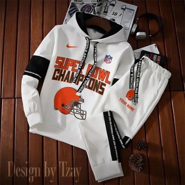 Cleveland Browns New Fashion Casual Sportswear: Stylish Hooded Sweatshirt and Jogger Pants Set for Men SPTCSSW181 - Image 2
