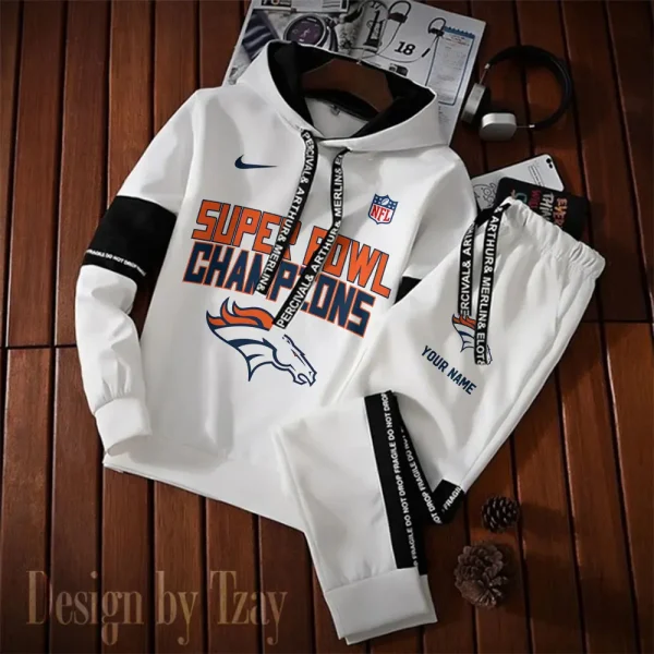 Denver Broncos New Fashion Casual Sportswear: Stylish Hooded Sweatshirt and Jogger Pants Set for Men SPTCSSW183