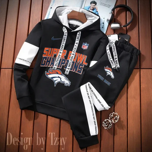 Denver Broncos New Fashion Casual Sportswear: Stylish Hooded Sweatshirt and Jogger Pants Set for Men SPTCSSW183 - Image 2