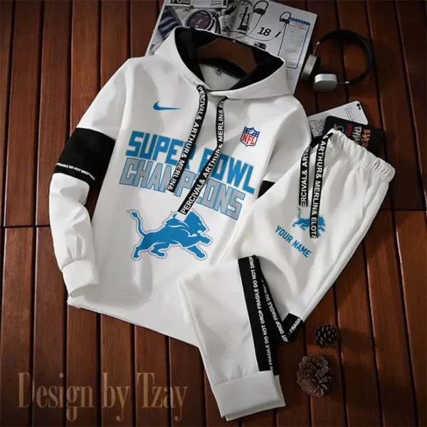 Detroit Lions New Fashion Casual Sportswear: Stylish Hooded Sweatshirt and Jogger Pants Set for Men SPTCSSW184 - Image 2