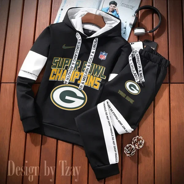 Green Bay Packers New Fashion Casual Sportswear: Stylish Hooded Sweatshirt and Jogger Pants Set for Men SPTCSSW185 - Image 2