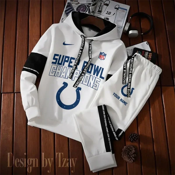 Indianapolis Colts New Fashion Casual Sportswear: Stylish Hooded Sweatshirt and Jogger Pants Set for Men SPTCSSW187