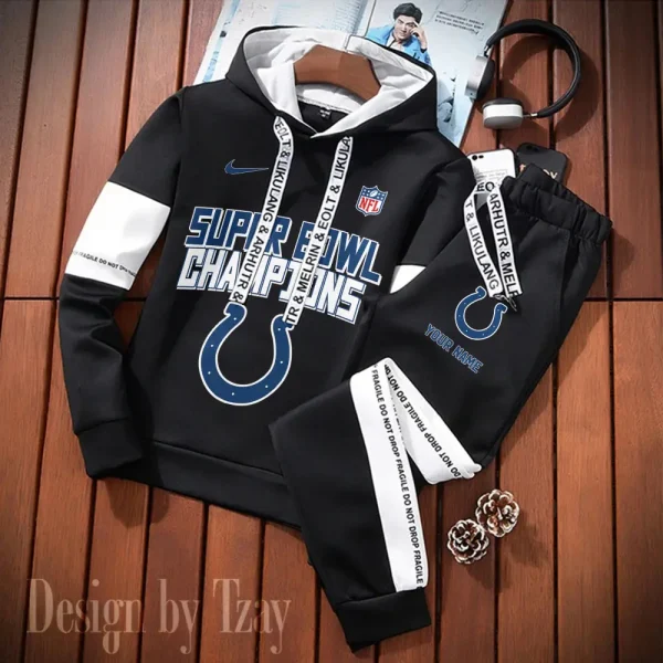 Indianapolis Colts New Fashion Casual Sportswear: Stylish Hooded Sweatshirt and Jogger Pants Set for Men SPTCSSW187 - Image 2