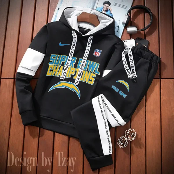 Los Angeles Chargers New Fashion Casual Sportswear: Stylish Hooded Sweatshirt and Jogger Pants Set for Men SPTCSSW191 - Image 2