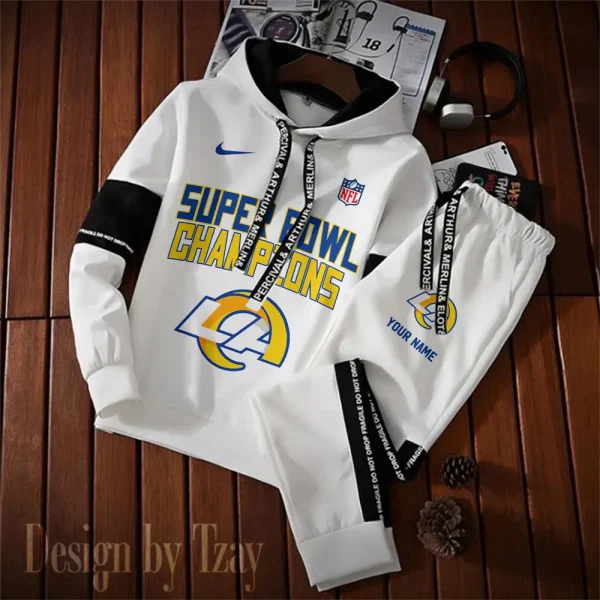 Los Angeles Rams New Fashion Casual Sportswear: Stylish Hooded Sweatshirt and Jogger Pants Set for Men SPTCSSW192 - Image 2