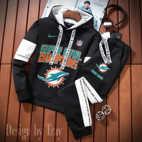 Miami Dolphins New Fashion Casual Sportswear: Stylish Hooded Sweatshirt and Jogger Pants Set for Men SPTCSSW193