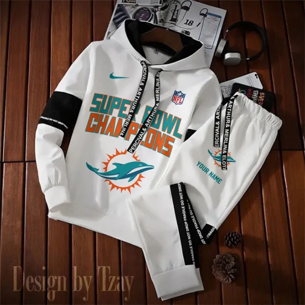 Miami Dolphins New Fashion Casual Sportswear: Stylish Hooded Sweatshirt and Jogger Pants Set for Men SPTCSSW193 - Image 2