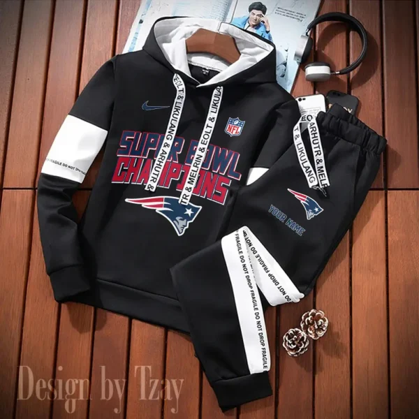 New England Patriots New Fashion Casual Sportswear: Stylish Hooded Sweatshirt and Jogger Pants Set for Men SPTCSSW195