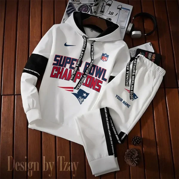 New England Patriots New Fashion Casual Sportswear: Stylish Hooded Sweatshirt and Jogger Pants Set for Men SPTCSSW195 - Image 2