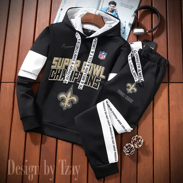 New Orleans Saints New Fashion Casual Sportswear: Stylish Hooded Sweatshirt and Jogger Pants Set for Men SPTCSSW196