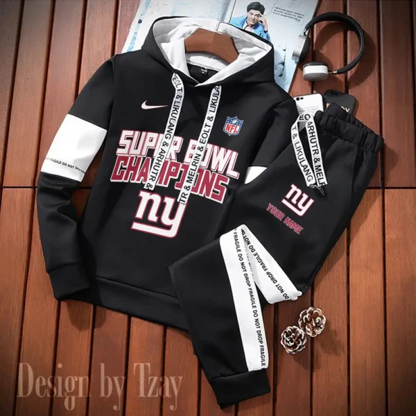 New York Giants New Fashion Casual Sportswear: Stylish Hooded Sweatshirt and Jogger Pants Set for Men SPTCSSW197