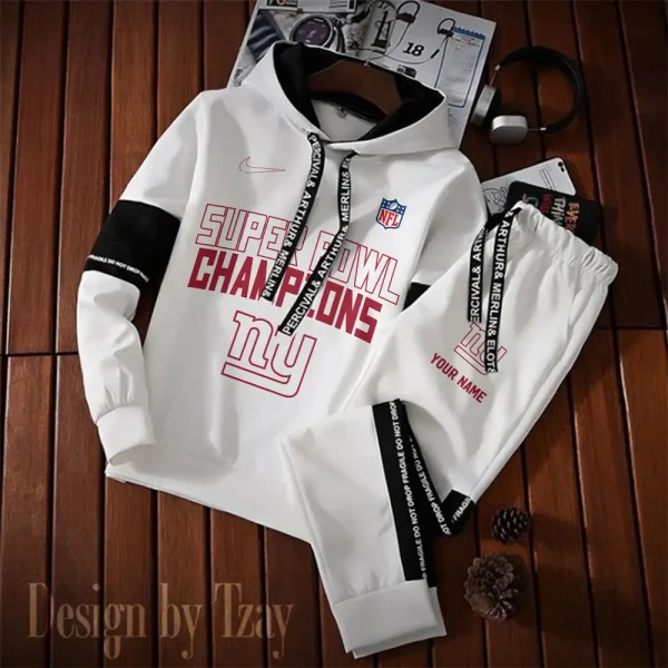 New York Giants New Fashion Casual Sportswear: Stylish Hooded Sweatshirt and Jogger Pants Set for Men SPTCSSW197 - Image 2