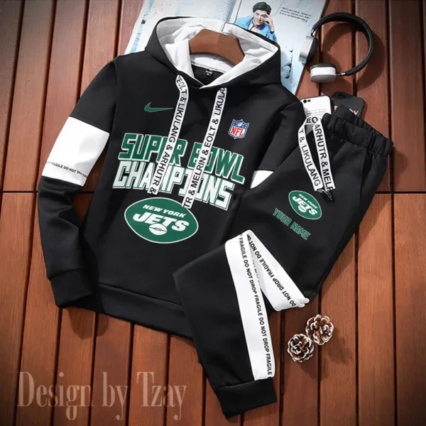 New York Jets New Fashion Casual Sportswear: Stylish Hooded Sweatshirt and Jogger Pants Set for Men SPTCSSW198