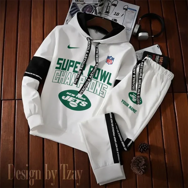 New York Jets New Fashion Casual Sportswear: Stylish Hooded Sweatshirt and Jogger Pants Set for Men SPTCSSW198 - Image 2
