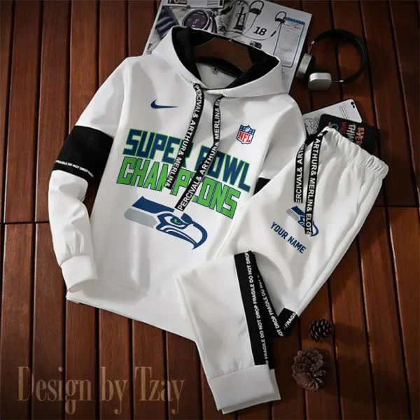Seattle Seahawks New Fashion Casual Sportswear: Stylish Hooded Sweatshirt and Jogger Pants Set for Men SPTCSSW202 - Image 2