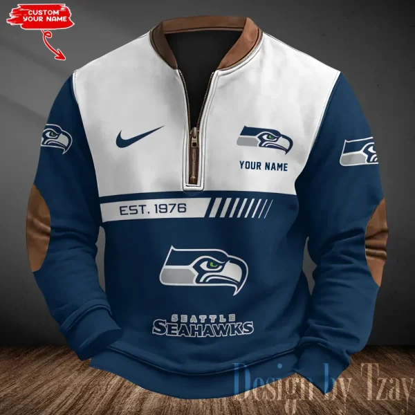 Seattle Seahawks Men's Vintage Zipper Stand Collar Sweatshirt S9MPZNS330