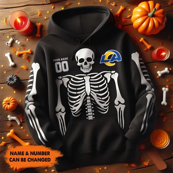 Los Angeles Rams American Football All Team Black Skeleton Hoodie Custom Name And Number Gifts AZHD1084