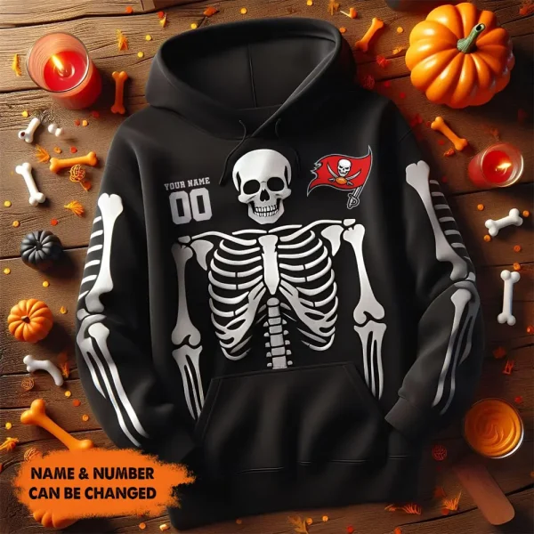 Tampa Bay Buccaneers American Football All Team Black Skeleton Hoodie Custom Name And Number Gifts AZHD1092