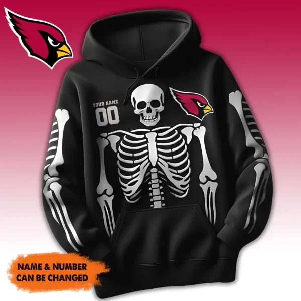 Arizona Cardinals American Football All Team Black Skeleton Hoodie Custom Name And Number Gifts AZHD1095 - Image 2