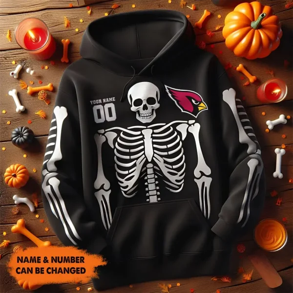 Arizona Cardinals American Football All Team Black Skeleton Hoodie Custom Name And Number Gifts AZHD1095