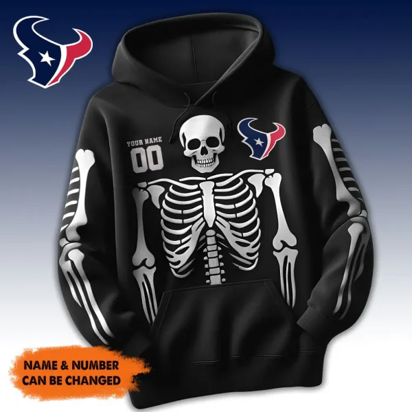 Houston Texans American Football All Team Black Skeleton Hoodie Custom Name And Number Gifts AZHD1096 - Image 2
