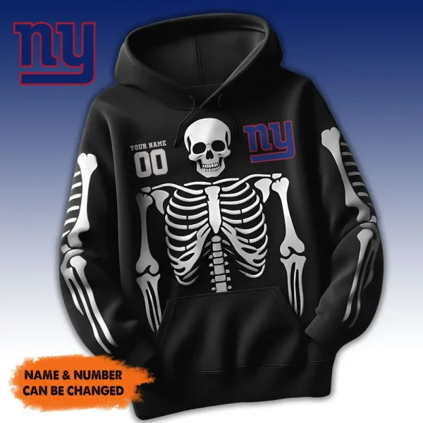 New York Giants American Football All Team Black Skeleton Hoodie Custom Name And Number Gifts AZHD1098 - Image 2