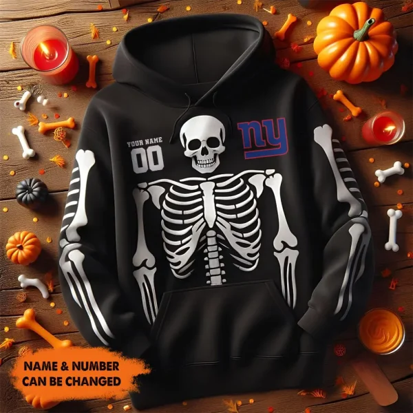 New York Giants American Football All Team Black Skeleton Hoodie Custom Name And Number Gifts AZHD1098