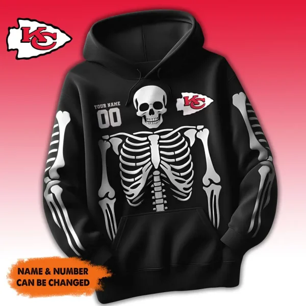 Kansas City Chiefs American Football All Team Black Skeleton Hoodie Custom Name And Number Gifts AZHD1101 - Image 2