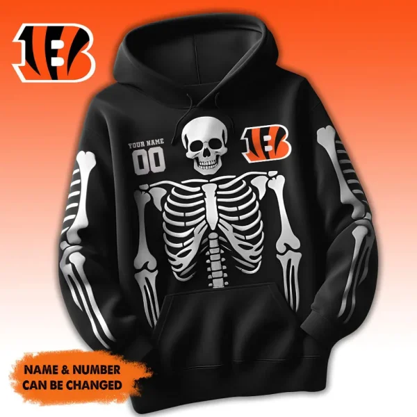 Cincinnati Bengals American Football All Team Black Skeleton Hoodie Custom Name And Number Gifts AZHD1107 - Image 2