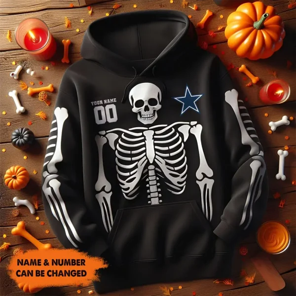 Dallas Cowboys American Football All Team Black Skeleton Hoodie Custom Name And Number Gifts AZHD1110