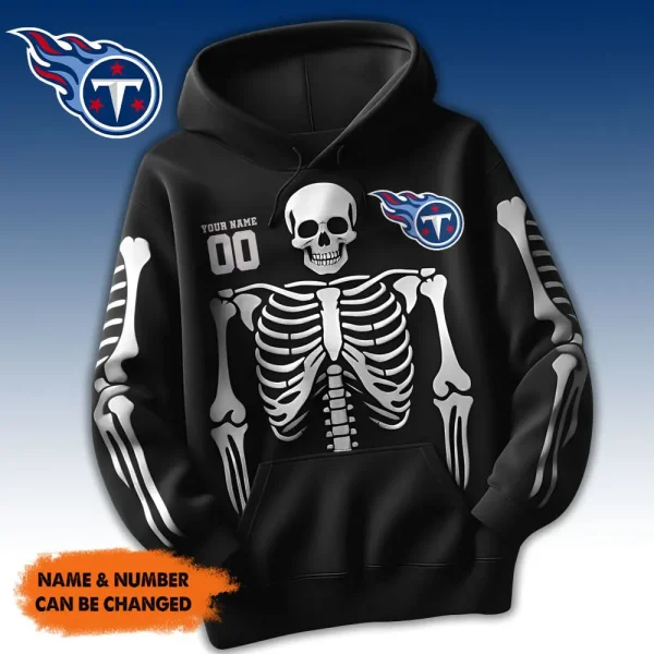 Tennessee Titans American Football All Team Black Skeleton Hoodie Custom Name And Number Gifts AZHD1111 - Image 2