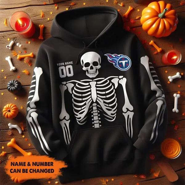 Tennessee Titans American Football All Team Black Skeleton Hoodie Custom Name And Number Gifts AZHD1111