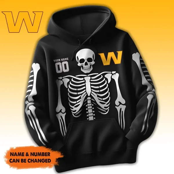 Washington Commanders American Football All Team Black Skeleton Hoodie Custom Name And Number Gifts AZHD1112 - Image 2